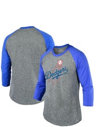 Majestic Threads Heathered Grayroyal Los Angeles Dodgers Current Logo 34 Sleeve Raglan Tri Blend T Shirt