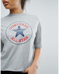 Converse High Neck Cropped T Shirt In Gray