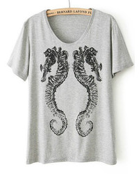 Hippocampus Print Loose Grey T Shirt