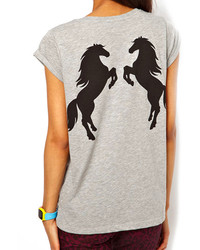 Horses Print Round Neck T Shirt