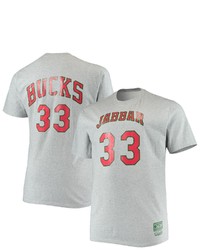 Mitchell & Ness Kareem Abdul Jabbar Heathered Gray Milwaukee Bucks Big Tall Hardwood Classics Name Number T Shirt