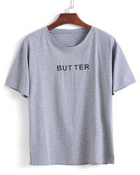 Letters Print Loose Grey T Shirt
