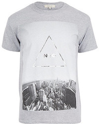 River Island Light Grey Nyc Triangle Print T Shirt