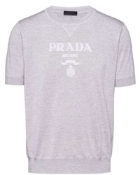 Prada Logo Intarsia Knitted Short Sleeve Top