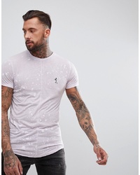 Religion Longline T Shirt In Lilac With Curved Hem And Bleach Splatter