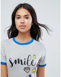 Brave Soul Maddie T Shirt With Smile Print And Badges