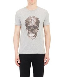 Alexander McQueen Marble Print Skull T Shirt Grey