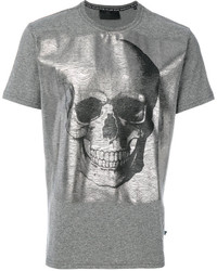 Philipp Plein Metallic Skull Print T Shirt