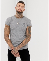 Bershka Muscle Fit T Shirt In Grey With Chest Print