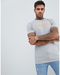 ASOS DESIGN Muscle Fit T Shirt With Lived Text Print Marl