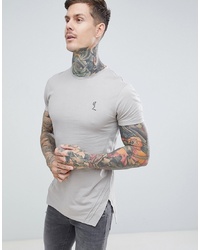 Religion Muscle Fit T Shirt With Pleated Hem In Beige