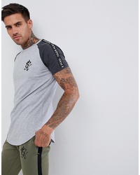 Gym King Muscle T Shirt In Grey With Contrast Sleeves And Taping