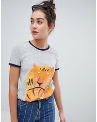 We Are Hairy People Organic Cotton Ringer T Shirt With Hand Painted Malayan Tiger