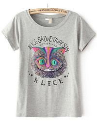 Owl Letters Print Grey T Shirt