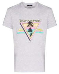 Balmain Palm Logo Print T Shirt