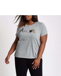River Island Plus Grey Amour Embroidered T Shirt