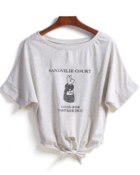 Rabbit Print Knotted Grey T Shirt