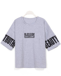 Round Neck Letter Print Loose White T Shirt