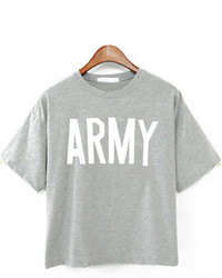 Round Neck Letters Print Grey T Shirt