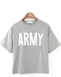Round Neck Letters Print Grey T Shirt