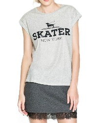 Romwe Skater Dog Print Short Sleeved Grey T Shirt