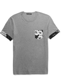 Dolce & Gabbana Slim Fit Floral Print Trimmed Cotton Jersey T Shirt