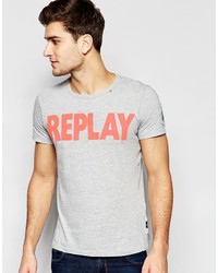 Replay T Shirt Crew Neck Logo Print In Gray Melange