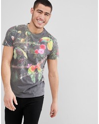 Solid T Shirt In Tropical Birds Print