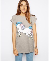 Asos T Shirt With Unicorn Print Gray Marl
