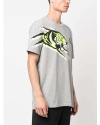 Plein Sport Tiger Melange Effect Cotton T Shirt