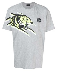 Plein Sport Tiger Melange Effect Cotton T Shirt