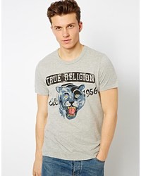 True Religion T Shirt Panther Print Gray