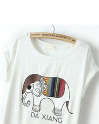 With Diamond Elephant Print Grey T Shirt