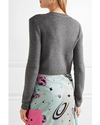 Miu Miu Cropped Intarsia Cashmere Sweater Gray