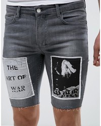 Religion Denim Short With Raw Edge And Patch