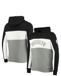 Junk Food Blackwhite Brooklyn Nets Wordmark Colorblock Fleece Pullover Hoodie At Nordstrom