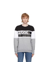 Hugo Grey And Black Fleece Crewneck Sweatshirt