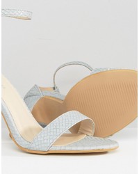 Glamorous Pale Gray Snake Print Two Part Heeled Sandals
