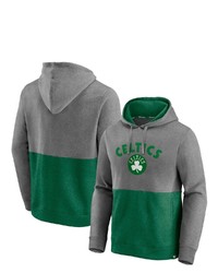 FANATICS Branded Heathered Charcoalkelly Green Boston Celtics Block Party Applique Color Block Pullover Hoodie In Heather Charcoal At