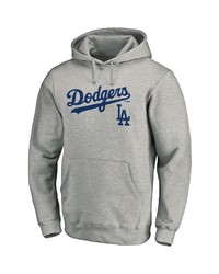 FANATICS Branded Heathered Gray Los Angeles Dodgers Team Logo Lockup Pullover Hoodie