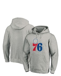 FANATICS Branded Heathered Gray Philadelphia 76ers Team Primary Logo Pullover Hoodie