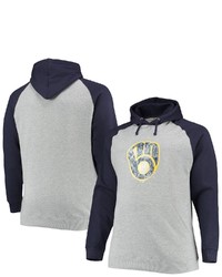 FANATICS Branded Heathered Graynavy Milwaukee Brewers Big Tall Raglan Pullover Hoodie In Heather Gray At Nordstrom