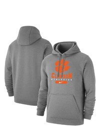 Nike Heathered Gray Clemson Tigers Big Tall Club Stack Fleece Pullover Hoodie In Heather Gray At Nordstrom