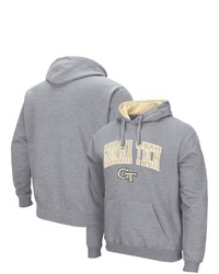 Colosseum Heathered Gray Ga Tech Yellow Jackets Arch Logo 30 Pullover Hoodie
