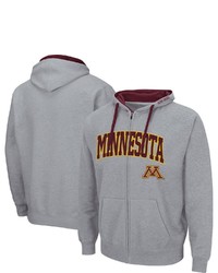 Colosseum Heathered Gray Minnesota Golden Gophers Arch Logo 20 Full Zip Hoodie