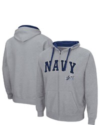 Colosseum Heathered Gray Navy Mid Arch Logo 20 Full Zip Hoodie