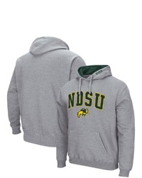 Colosseum Heathered Gray Ndsu Bison Arch And Logo Pullover Hoodie