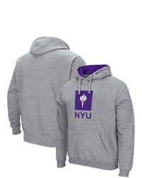 Colosseum Heathered Gray Nyu Violets Arch Logo 30 Pullover Hoodie