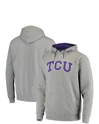 Colosseum Heathered Gray Tcu Horned Frogs Arch Logo 20 Pullover Hoodie