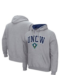 Colosseum Heathered Gray Unc Wilmington Seahawks Arch And Logo Pullover Hoodie